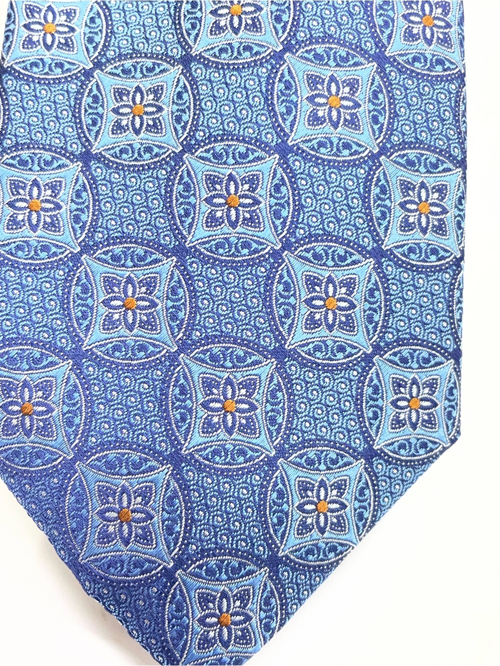 Canali Blue and Light Blue Floral Medallion Silk Tie